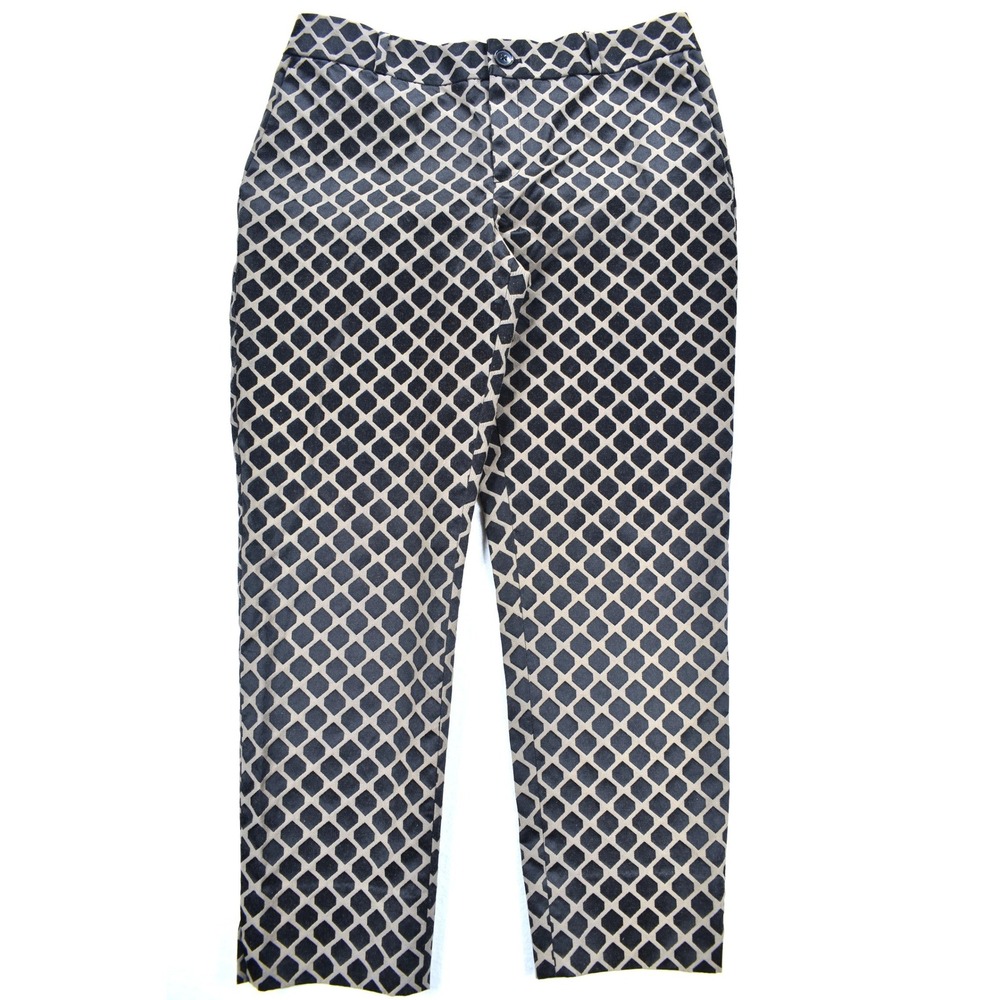 Banana Republic Camden Pant Womens 12 Black Tan Geometric Diamond Ankle Trousers
